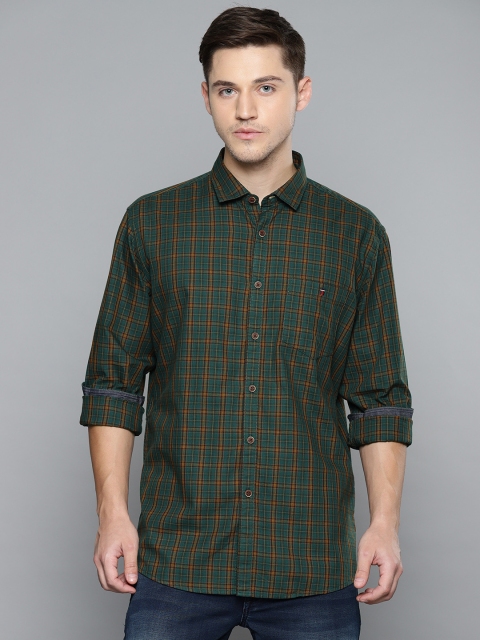

Louis Philippe Jeans Men Green & Brown Super Slim Checked Casual Shirt