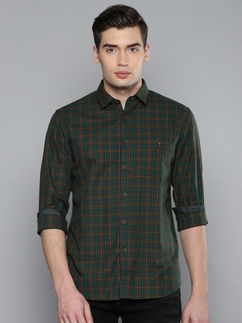 

Louis Philippe Jeans Men Green & Brown Super Slim Fit Checked Casual Shirt