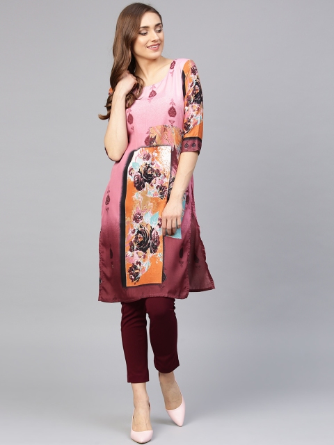 

Chhabra 555 Women Pink & Orange Printed Straight Kurta