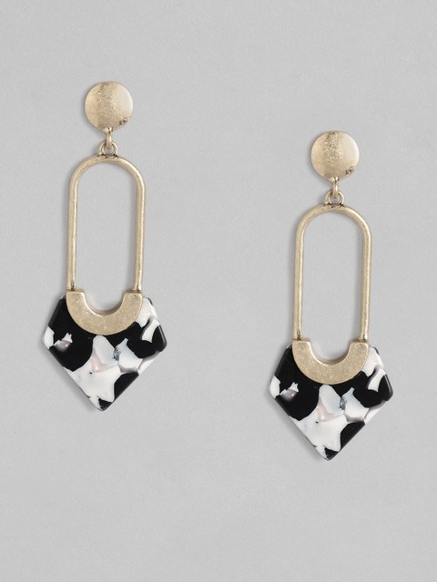 

justpeachy Black & White Gold-Plated Geometric Drop Earrings