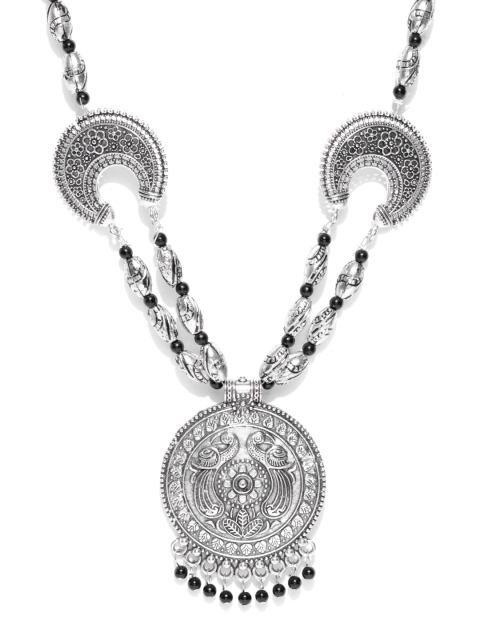 

YouBella Black Oxidised Silver-Plated Textured Layered Necklace