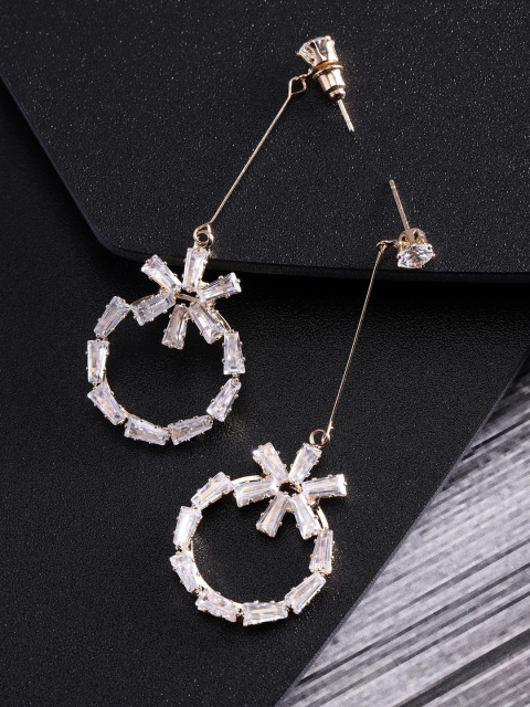 

YouBella White Gold-Plated Circular Drop Earrings