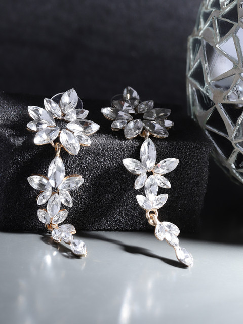

YouBella Gold-Plated Stone-Studded Floral Drop Earrings