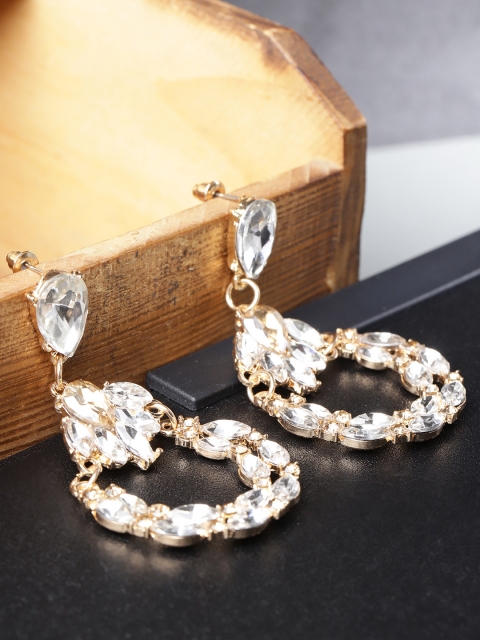 

YouBella Gold-Plated Stone-Studded Teardrop Shaped Drop Earrings