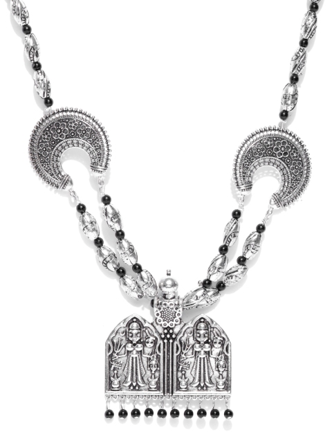 

YouBella Black Oxidised Silver-Plated Textured Layered Necklace