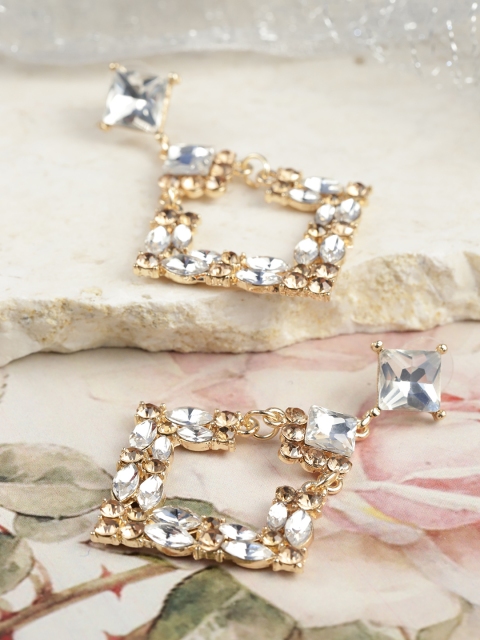 

YouBella Gold-Plated Stone-Studded Geometric Drop Earrings