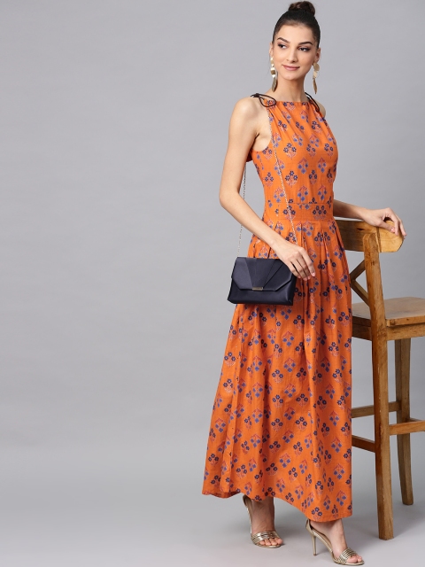 

AKS Women Orange & Blue Printed Maxi Dress