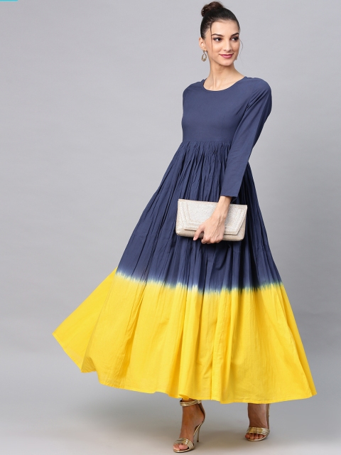 

AKS Women Navy Blue & Yellow Dyed Anarkali Kurta