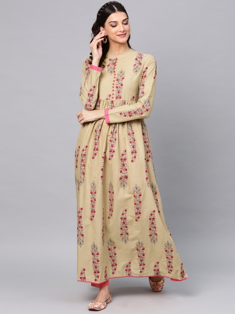 

AKS Women Beige & Pink Printed Anarkali Kurta