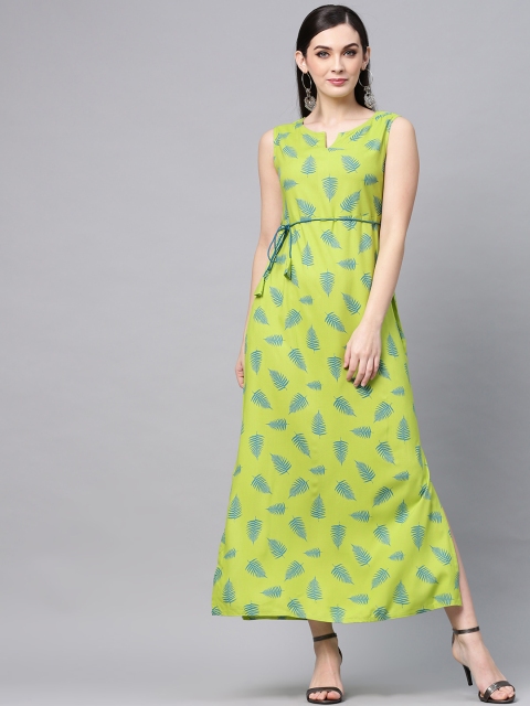

AKS Women Green & Blue Printed Maxi Dress
