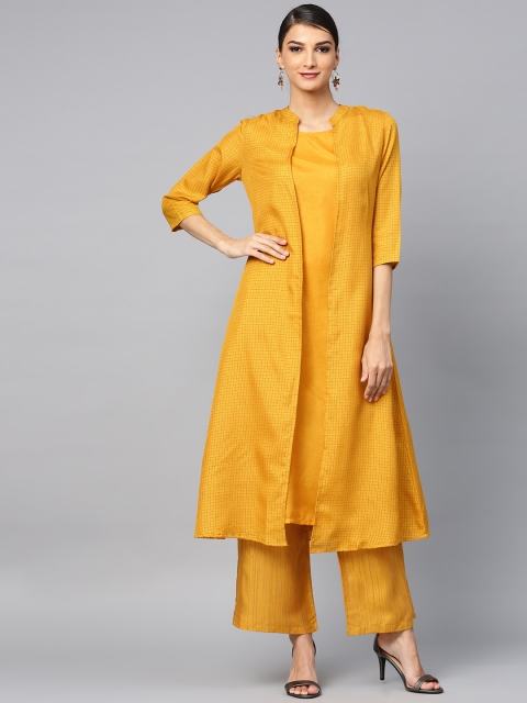 

AKS Women Yellow Checked Kurta with Palazzos