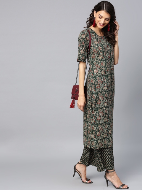 

AKS Women Green & Maroon Printed Kurta with Palazzos
