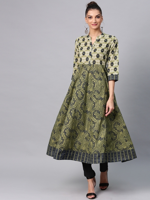 

AKS Women Green & Navy Blue Printed Anarkali Kurta