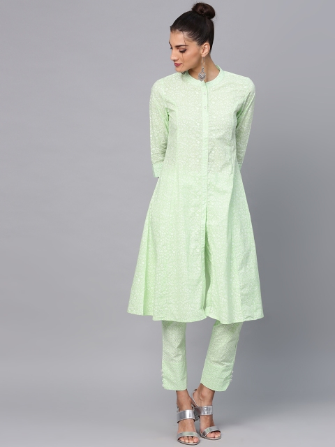 

AKS Women Green & White Printed A-Line Kurta