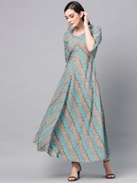 

AKS Women Grey & Blue Printed Maxi Dress