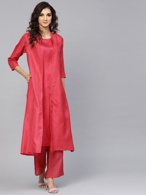 

AKS Women Pink & Grey Solid Kurta with Trousers