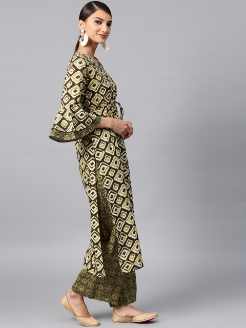 

AKS Women Olive Green Printed Kurta with Palazzos