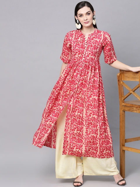 

AKS Women Pink & Beige Printed A-Line Kurta