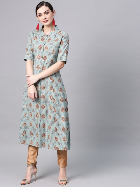 

AKS Women Blue & Brown Printed A-Line Kurta