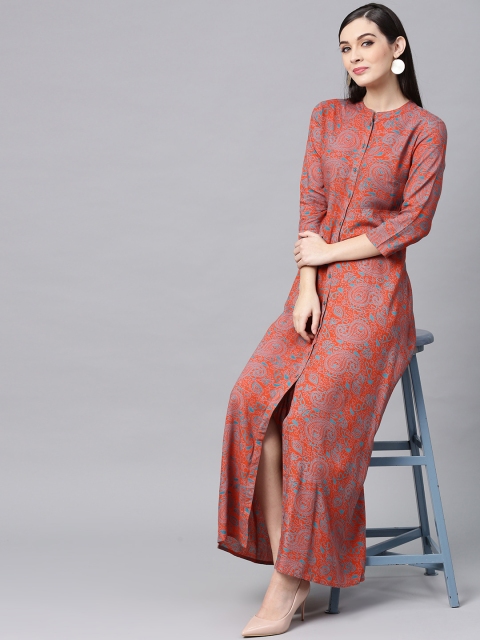 

AKS Women Orange Printed Maxi Dress