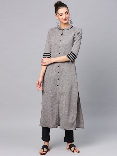 

AKS Women Grey Solid Straight Kurta