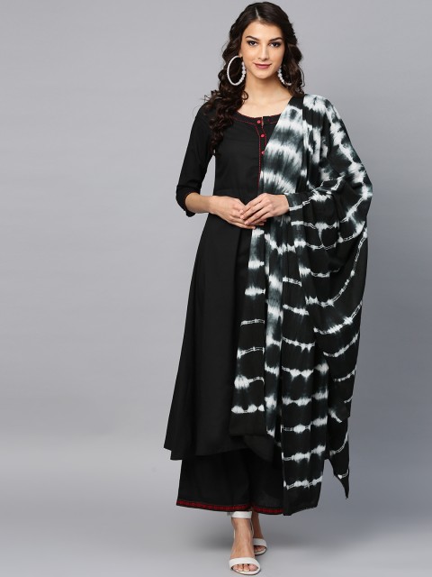 

AKS Women Black Solid Kurta with Palazzos & Dupatta