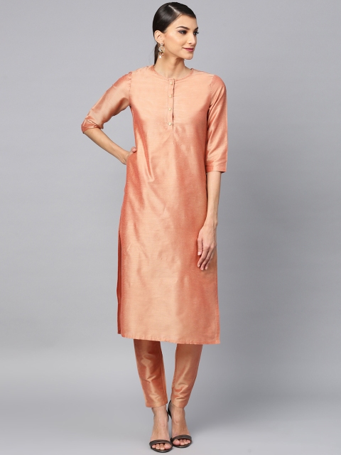 

AKS Women Peach-Coloured Dual-Toned Kurta with Trousers