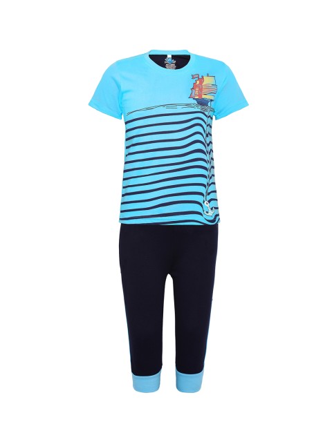 

Punkster Boys Blue Printed Night suit