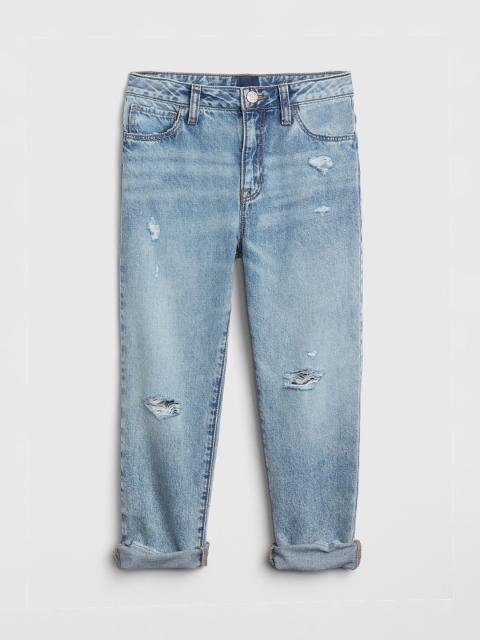 

GAP Girls Blue Regular Fit High-Rise Mildly Distressed Jeans