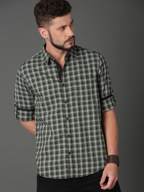 

Roadster Men Khaki & Off-White Regular Fit Checked Casual Shirt