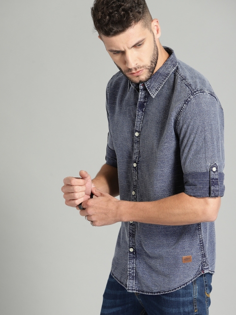 

Roadster Men Blue Regular Fit Self Design Casual Shirt