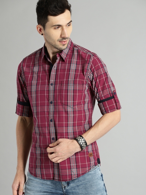 

Roadster Men Maroon & Grey Yarn Dyed Checked Casual Shirt