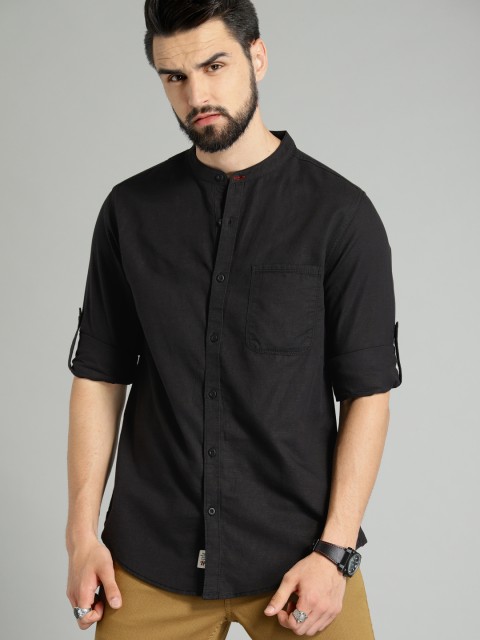 

Roadster Men Black Regular Fit Solid Linen Casual Shirt