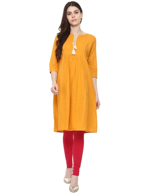 

People Women Yellow Solid A-Line Kurta