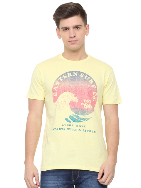 

People Men Yellow Printed Round Neck T-shirt