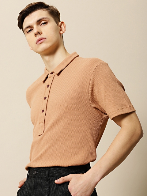 

Mr Bowerbird Men Camel Brown Tailored Fit Solid Polo Collar T-shirt