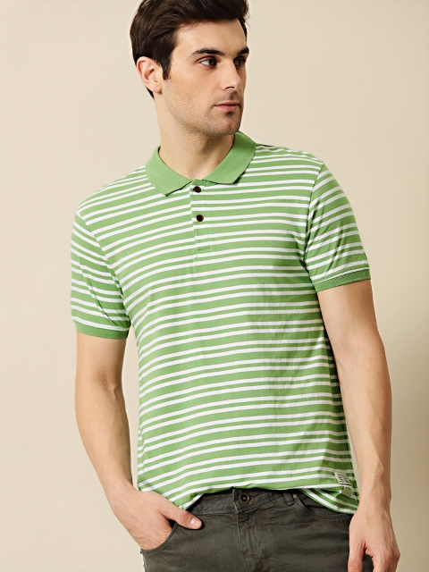 

Mr Bowerbird Men Tailored Fit Green Striped Polo Collar T-shirt
