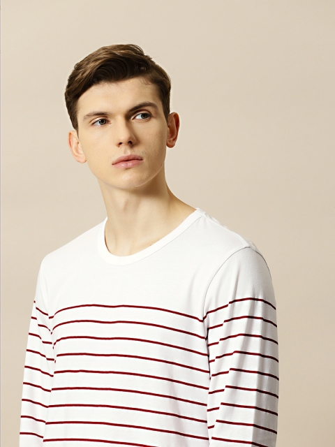 

Mr Bowerbird Men White Striped Round Neck T-shirt