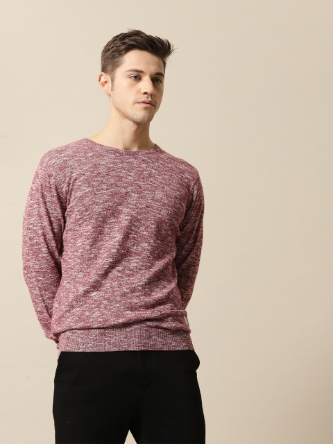 

Mr Bowerbird Men Burgundy & White Self-Design Tailored Fit Round Neck Jumper T-shirt