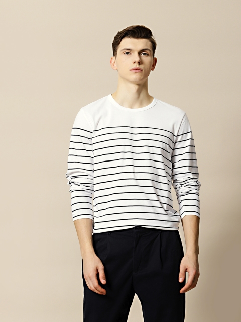 

Mr Bowerbird Men White Striped Round Neck T-shirt