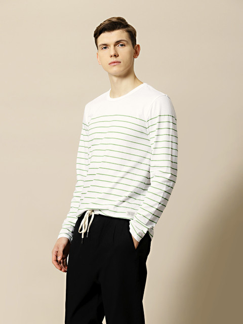 

Mr Bowerbird Men White Striped Round Neck T-shirt