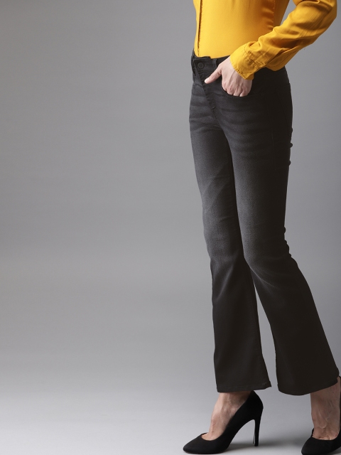 

HERE&NOW Women Black Flared Mid-Rise Clean Look Stretchable Jeans