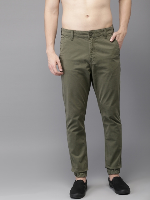 

HERE&NOW Men Olive Green Regular Fit Solid Joggers