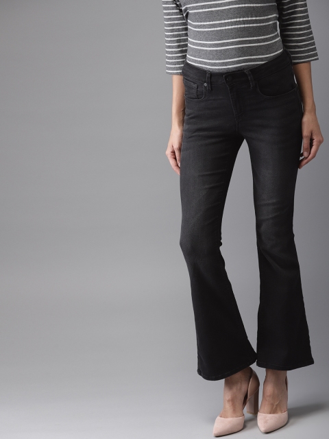 

HERE&NOW Women Black Flared Mid-Rise Clean Look Stretchable Jeans