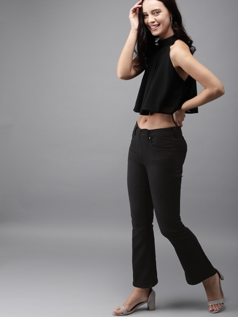 

HERE&NOW Women Black Flared Mid-Rise Clean Look Stretchable Jeans