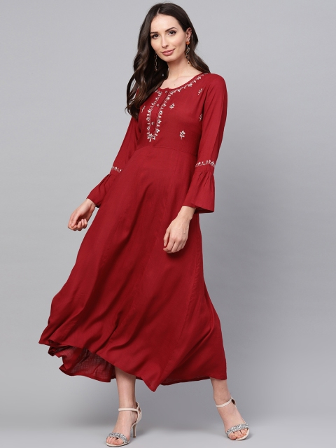 

ANAISA Women Maroon Embroidered Maxi Dress