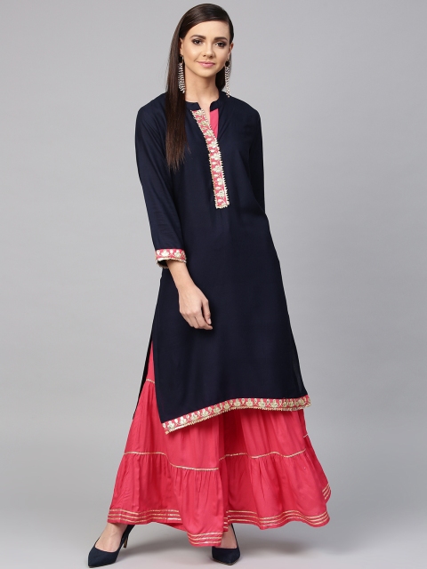 

ANAISA Women Navy Blue & Pink Gotta Work Kurta with Sharara