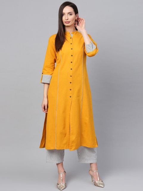

ANAISA Women Mustard Yellow & White Solid Kurta with Palazzos