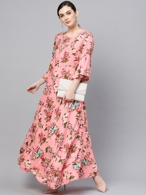 

ANAISA Women Pink & Green Printed Maxi Dress