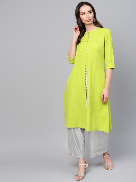 

ANAISA Women Lime Green Solid A-Line Kurta